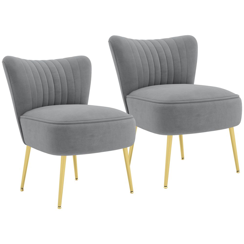 HOMCOM Set of 2 Accent Chairs Wingback Armless Chairs for Bedroom Grey