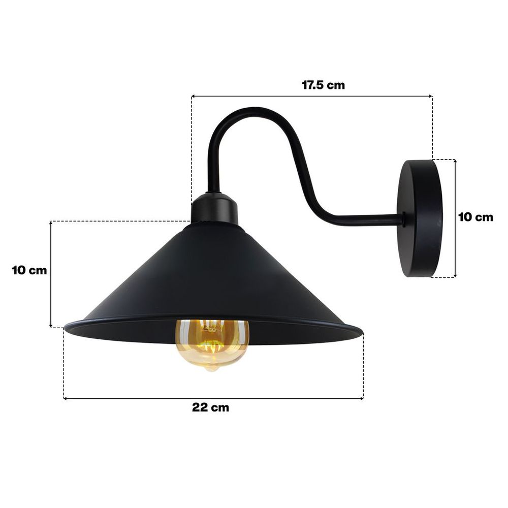 Grey Wall Light Fixture,Black Wall Sconce E27 Base Socket Screw Type Wall Mounted Swan Neck Cone Shape Shade