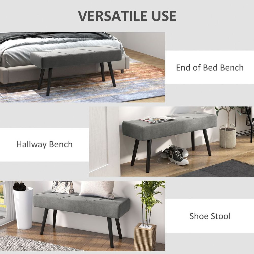 HOMCOM End of Bed Bench, Upholstered Hallway Bedroom with Steel Legs, Grey