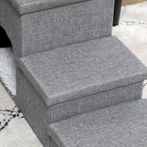 PawHut 3 Step Dog Steps for Bed w/ Cat House Storage Boxes for Sofa Grey