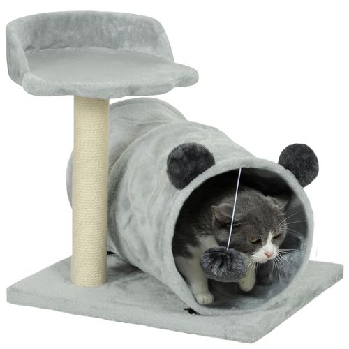 PawHut Cat Tree w/ Scratching Post, Bed, Cat Tunnel, Toy Ball, Grey