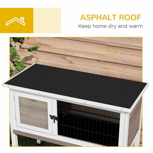 Pawhut Large Elevated Indoor Outdoor Wooden Rabbit Hutch w/ Asphalt Roof, Tray