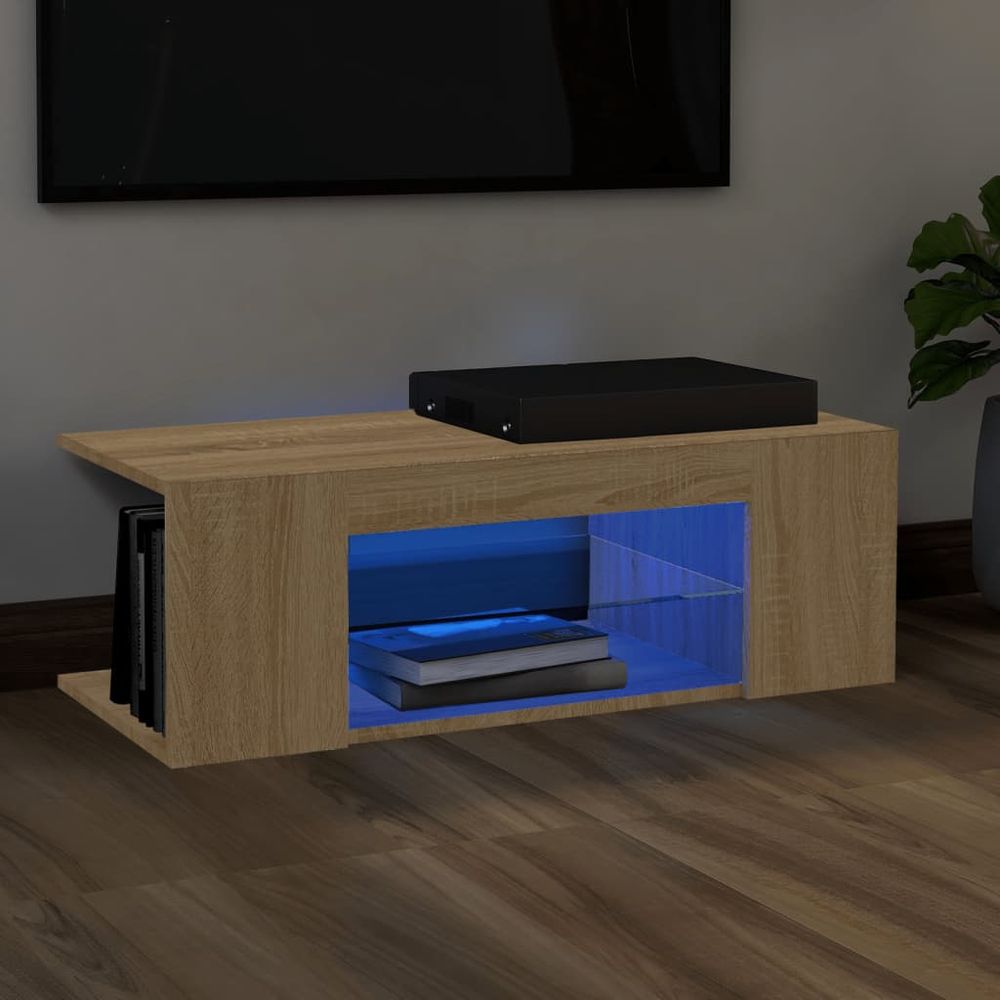 TV Cabinet with LED Lights Smoked Oak 90x39x30 cm