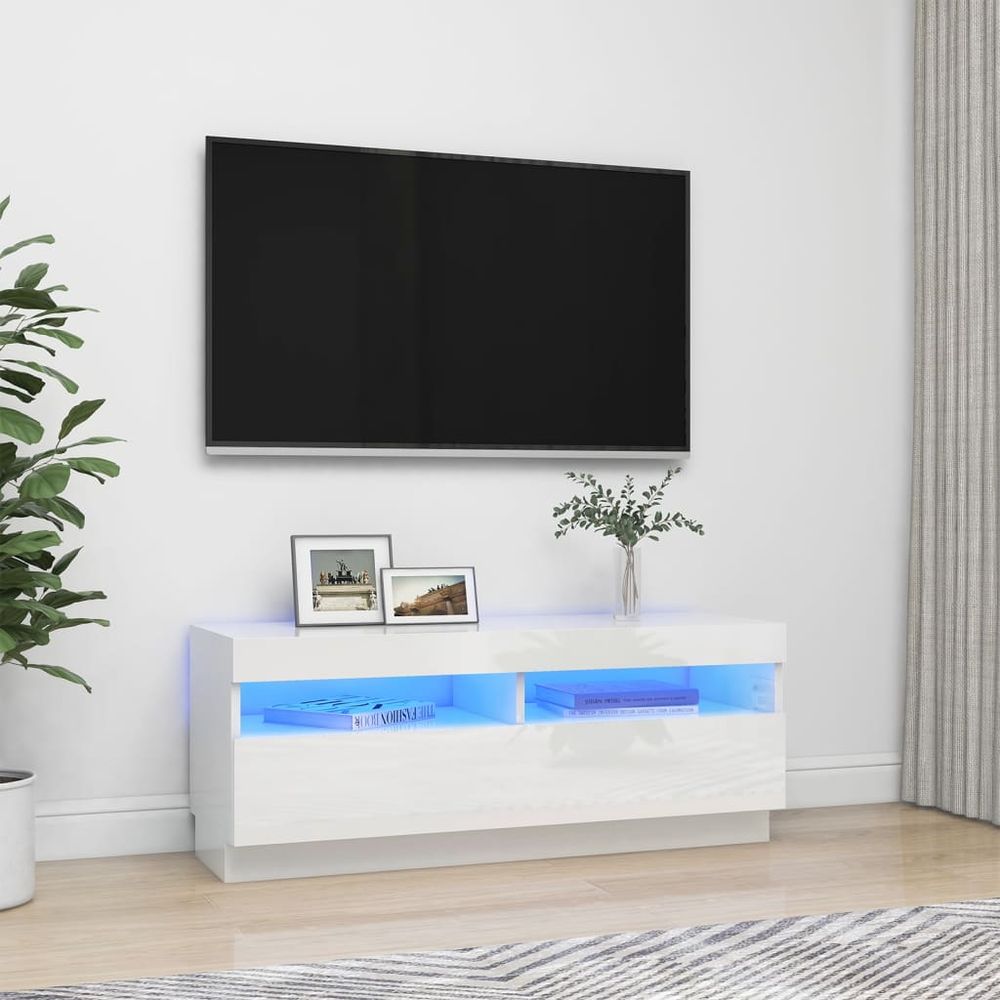 TV Cabinet with LED Lights Smoked Oak 100x35x40 cm