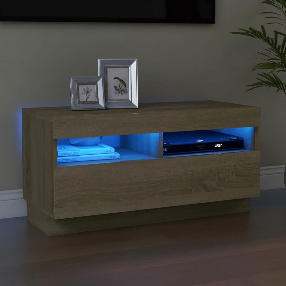 TV Cabinet with LED Lights Smoked Oak 100x35x40 cm