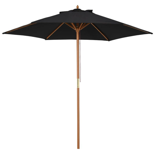 2.5m Wood Garden Parasol Sun Shade Patio Outdoor Wooden Umbrella Canopy Black