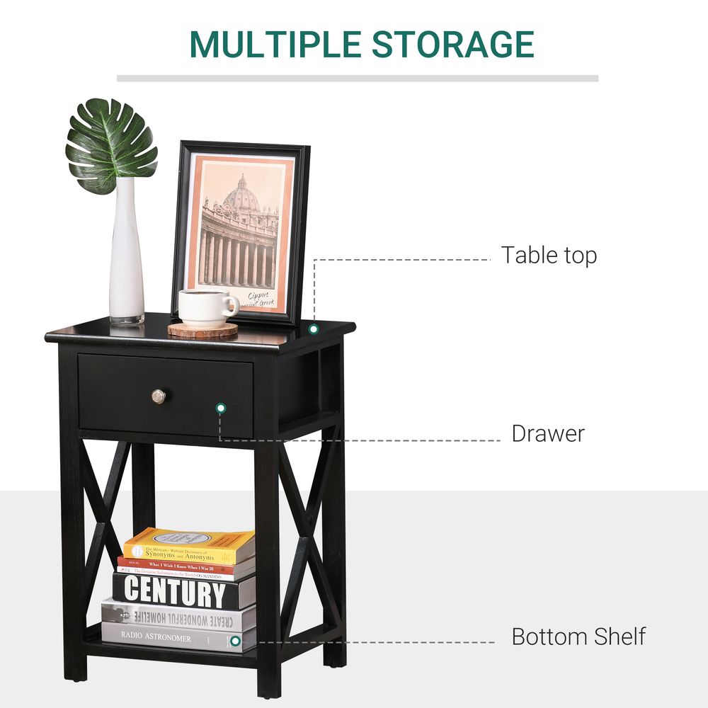 MDF 2-Tier Side Table w/ Drawer Black