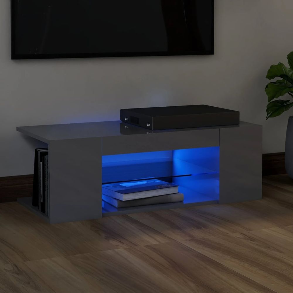 TV Cabinet with LED Lights Smoked Oak 90x39x30 cm