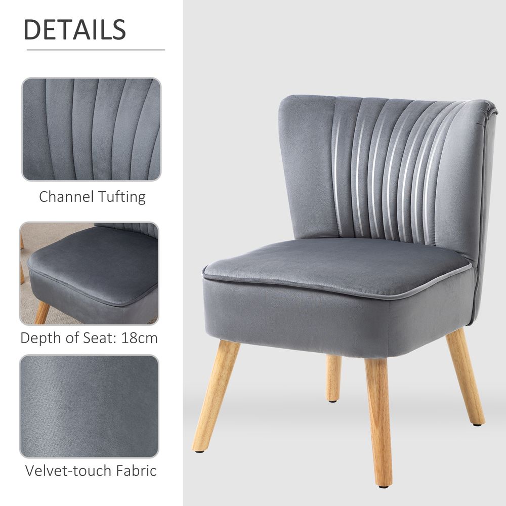 HOMCOM Velvet Accent Chair Occasional Tub Chair for Living Room Bedroom Grey