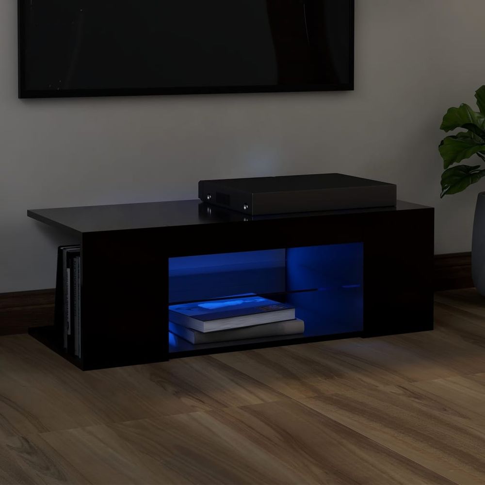 TV Cabinet with LED Lights Smoked Oak 90x39x30 cm