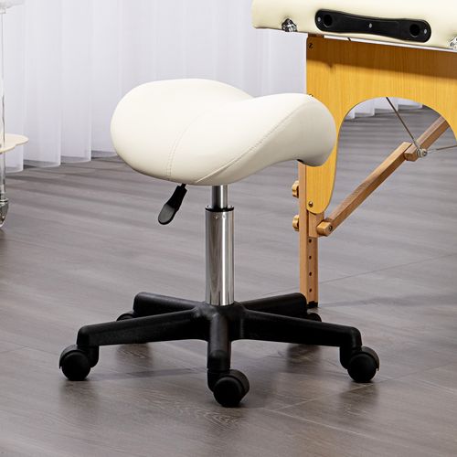 HOMCOM Saddle Stool Adjustable Rolling Salon Chair for Massage Spa Beauty White