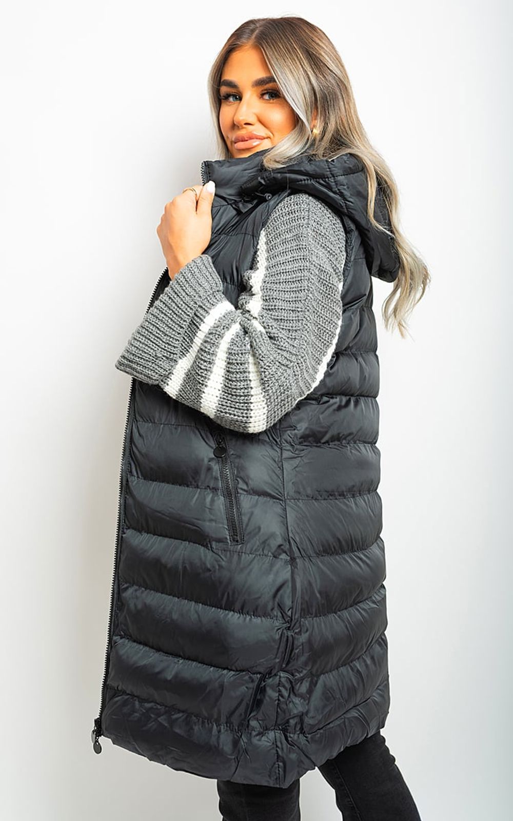 Hooded Longline Quilted Gilet