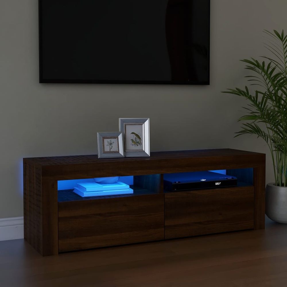 TV Cabinet with LED Lights Smoked Oak 120x35x40 cm