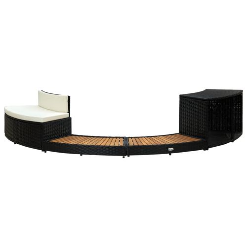 Spa Surround Black Poly Rattan and Solid  Acacia Wood