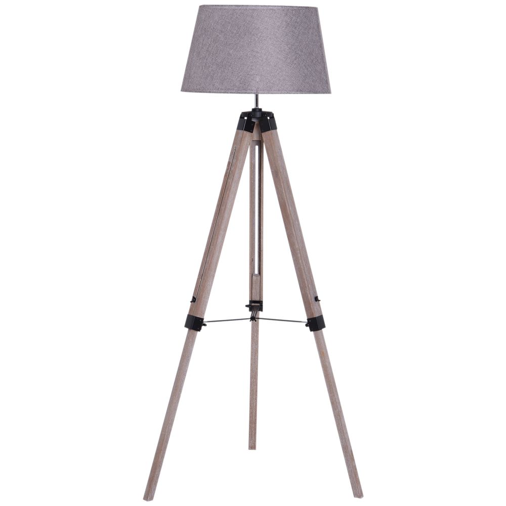 Tripod Floor Lamp Freestanding Bedside Light with Fabric Shade Grey