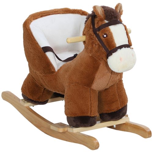 AIYAPLAY Kids Rocking Horse w/ Sound, Safety Belt - Brown