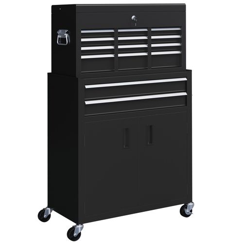 HOMCOM Top Chest and Roller Cabinet Combo Metal Tool Cabinet on Wheels