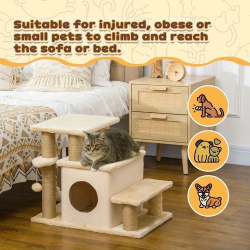 PawHut Dog Steps for Bed 4 Step Pet Stairs Cat House with Detachable Cover