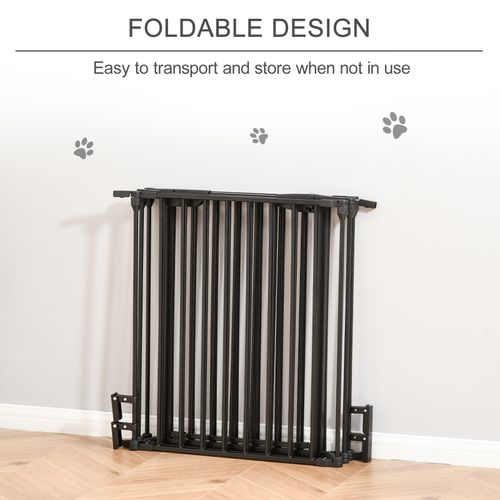 Pet Gate 5-Panel Dog Playpen for Indoor Stair Barrier W/ Walk Through Door Black