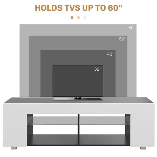 HOMCOM TV Stand 145cm TV Unit with Glass Shelves RGB LED Light for 60"TV White