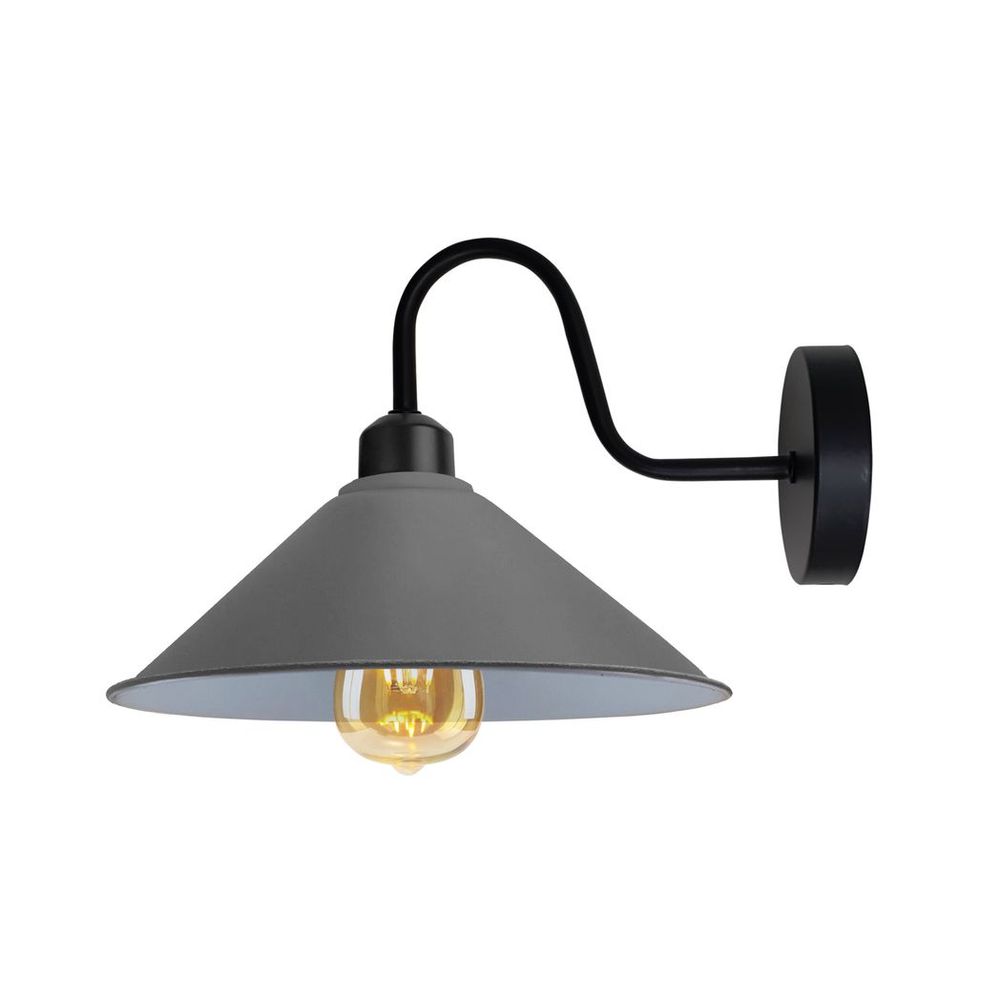 Grey Wall Light Fixture,Black Wall Sconce E27 Base Socket Screw Type Wall Mounted Swan Neck Cone Shape Shade