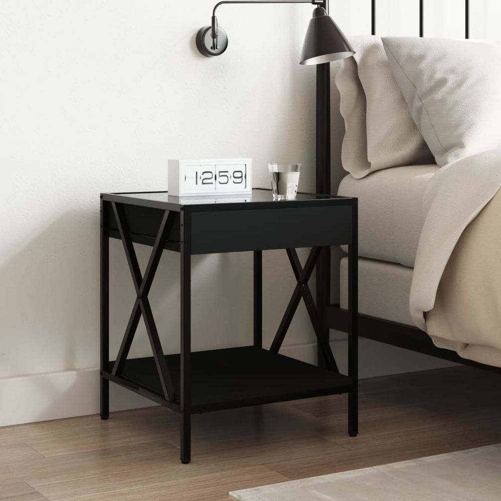 vidaXL Bedside Table with Infinity LED Black 40x40x49 cm