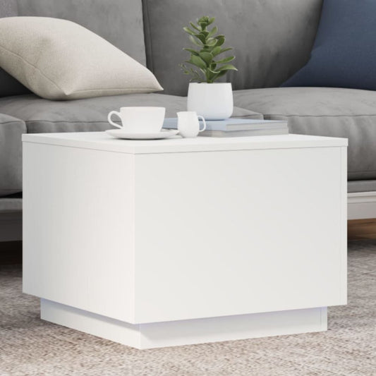 vidaXL Coffee Table with LED Lights White 50x50x40 cm