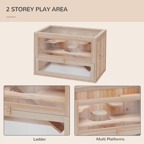 Wooden Hamster Cage Mice Rodents Hutch Small Animals 2 Levels 60x35x42cm