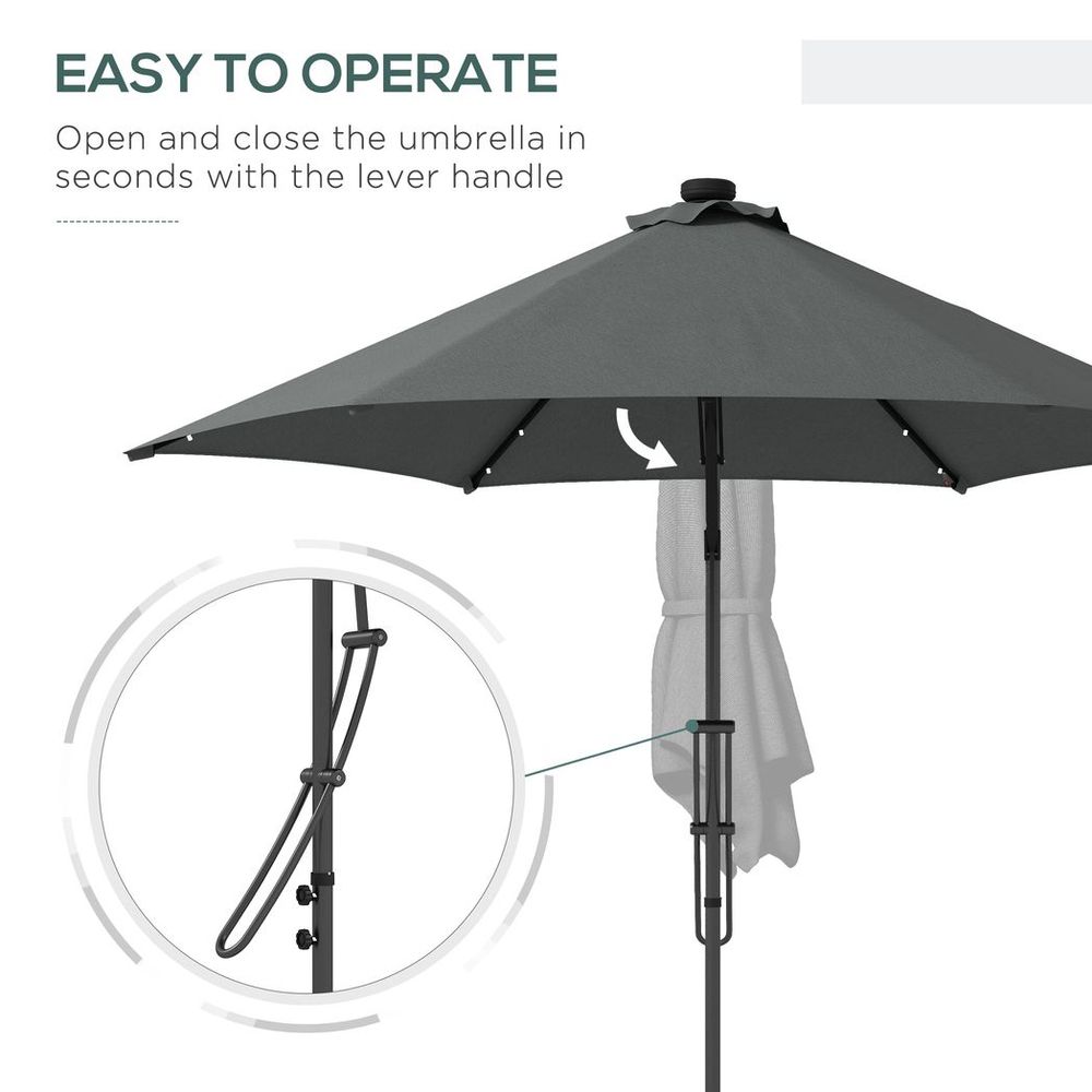 Outsunny 3(m) Cantilever Garden Parasol Umbrella W/ Solar LED and Cover, Grey