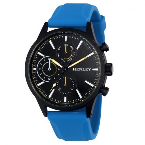 Henley Mens Multi Eye Black Dial With Sports Large Blue Silicone Strap Watch H02222.6