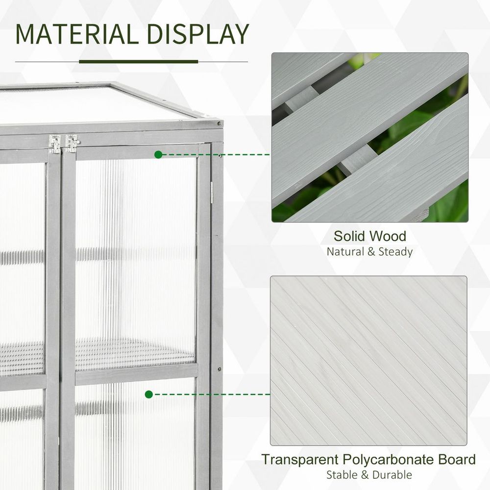 Wood Cold Frame Greenhouse Outdoor Indoor PC Board 76 x 47 x 110cm Grey