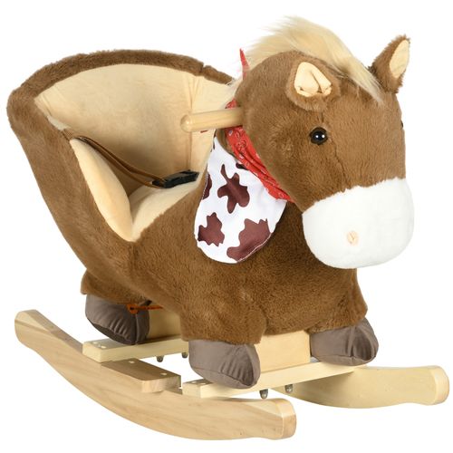 HOMCOM Kids Rocking Horse, Plush Baby Rocking Chair with Safety Harness, Sounds