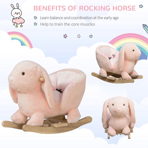 Cute Kids Ride-On Rocking Rabbit Sound Handlebars Seat Belt Plush Body HOMCOM