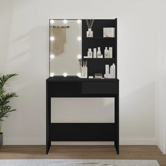 vidaXL Dressing Table with LED Black 74.5x40x141 cm