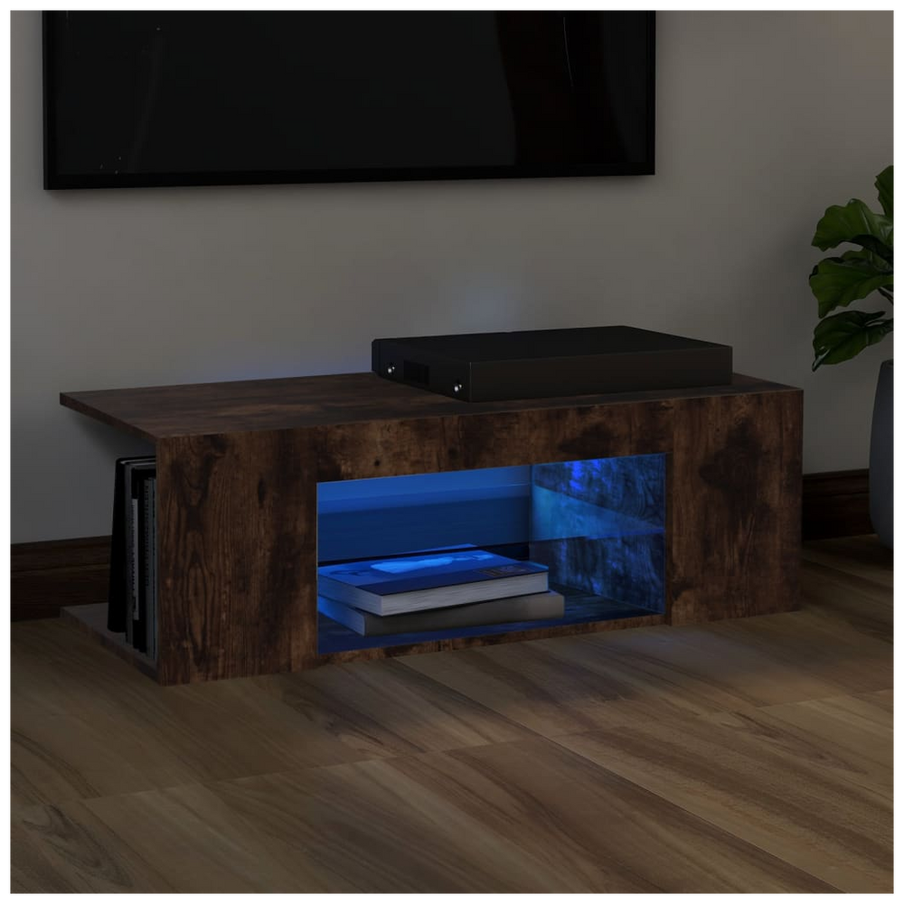 TV Cabinet with LED Lights Smoked Oak 90x39x30 cm