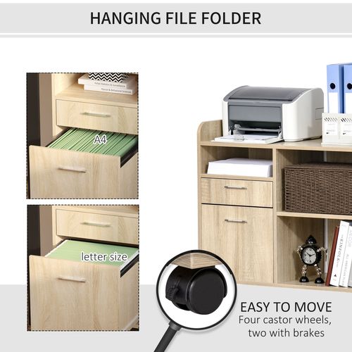 Filing Cabinet Mobile Printer Stand w/ Adjustable Storage Shelf, Oak Vinsetto
