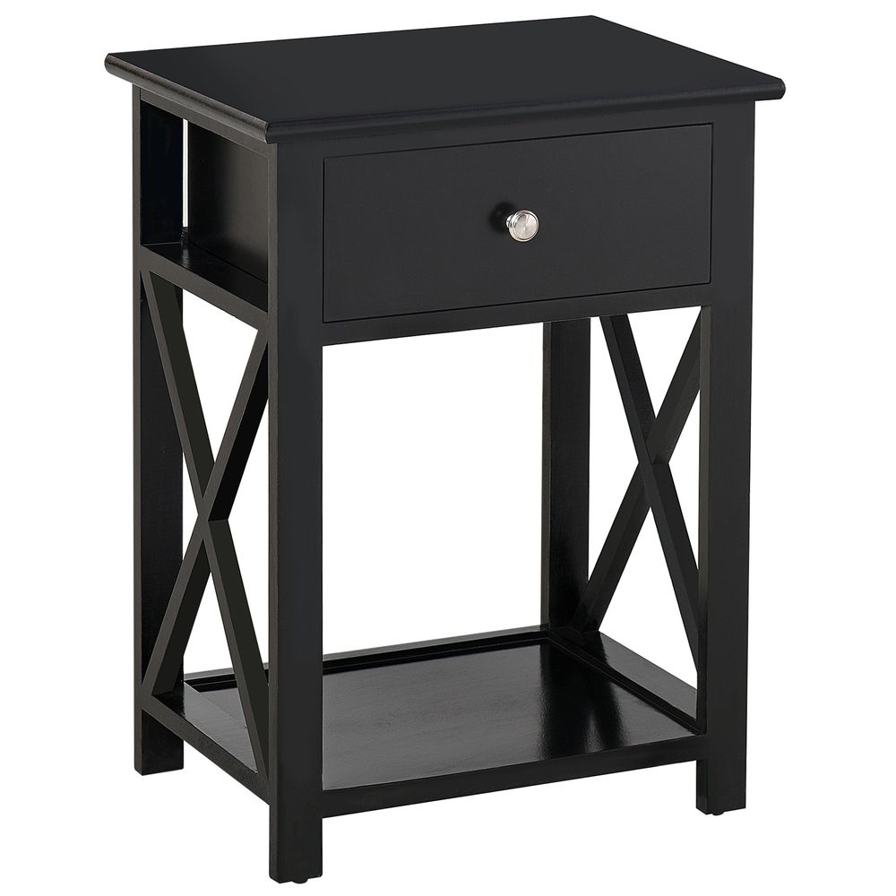 MDF 2-Tier Side Table w/ Drawer Black