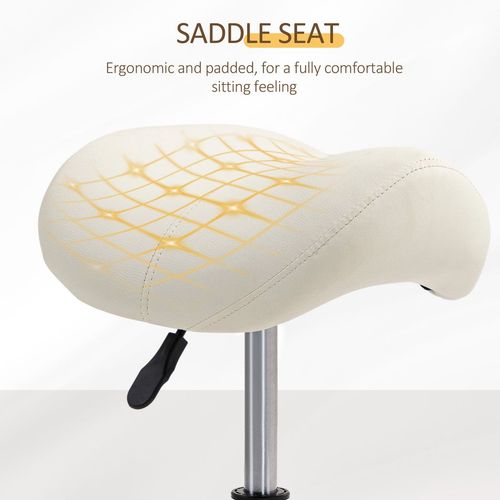 HOMCOM Saddle Stool Adjustable Rolling Salon Chair for Massage Spa Beauty White