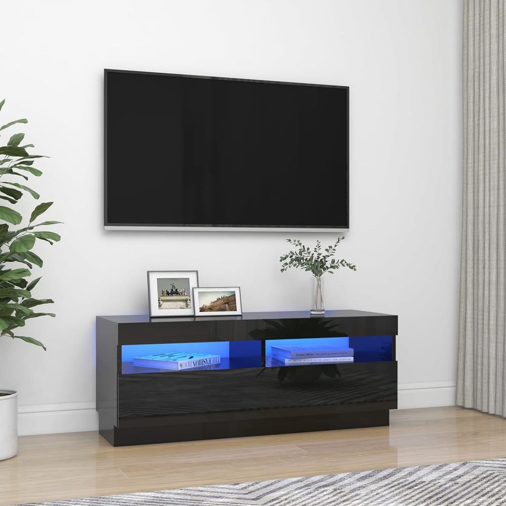 TV Cabinet with LED Lights Smoked Oak 100x35x40 cm