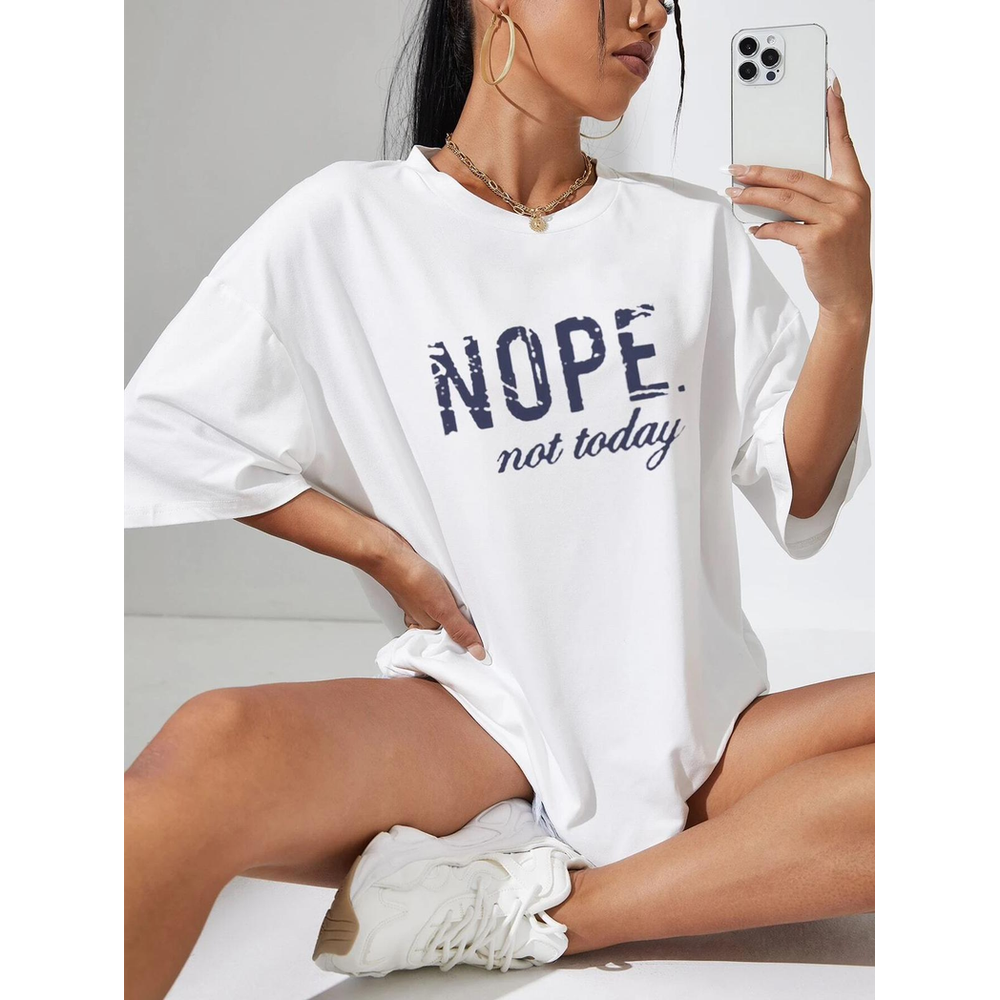 Ladies Oversized Nope Not Today Identical Graphic Print Short Sleeves T Shirt Top