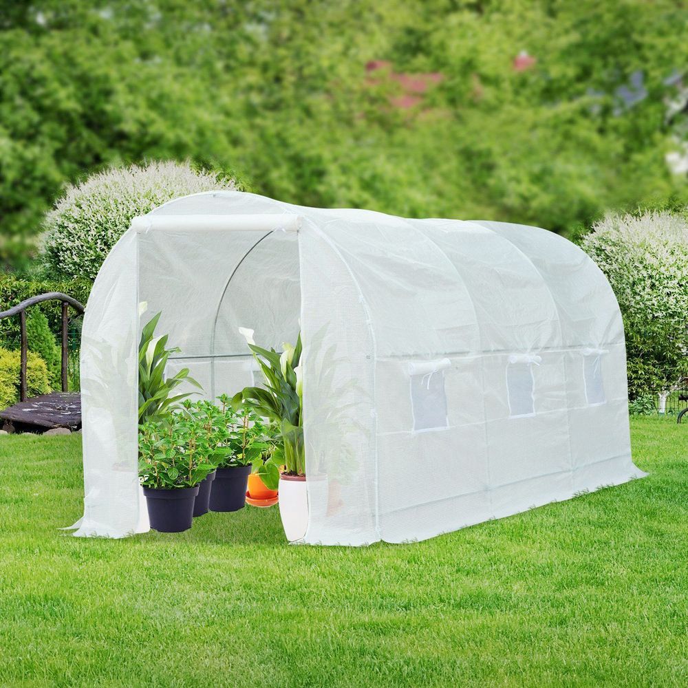 Large Galvanized Steel Frame Outdoor Walk-In Poly Tunnel Garden Greenhouse-White