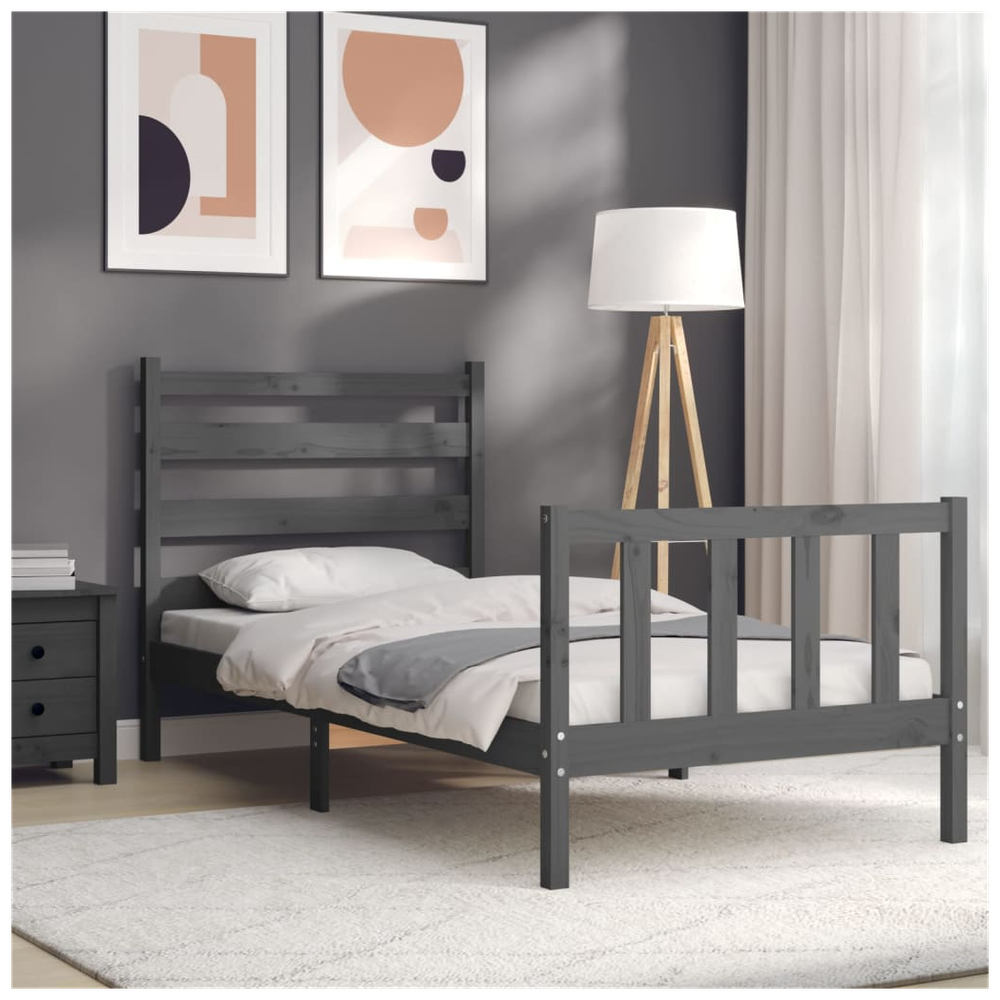 Bed Frame with Headboard Grey 2FT6 Small Single Solid Wood