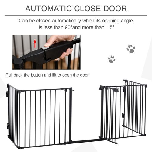 Pet Gate 5-Panel Dog Playpen for Indoor Stair Barrier W/ Walk Through Door Black