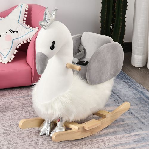 Cute Kids Ride-On Rocking Swan w/ Sound Handlebars Seat Belt Plush Body