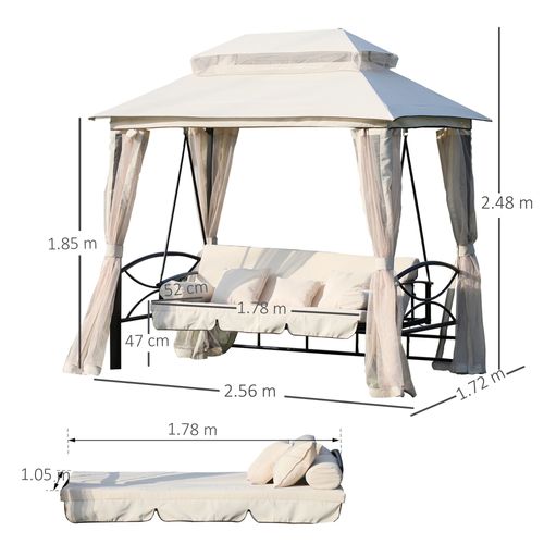 Outdoor 2-in-1 Convertible Swing Chair Bed 3 Seater Porch w/Nettings