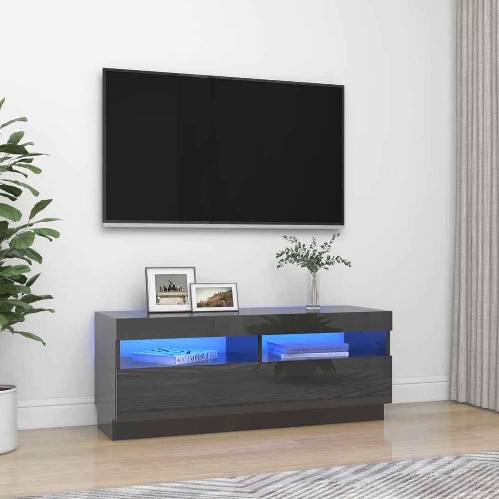 TV Cabinet with LED Lights Smoked Oak 100x35x40 cm