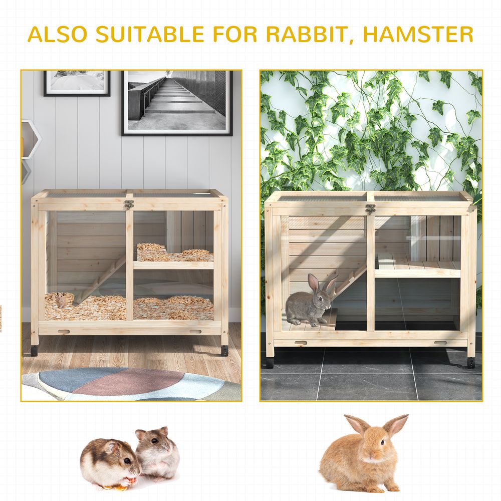 Indoor Rabbit Hutch Guinea Pig House Bunny Cage Openable Roof, Natural