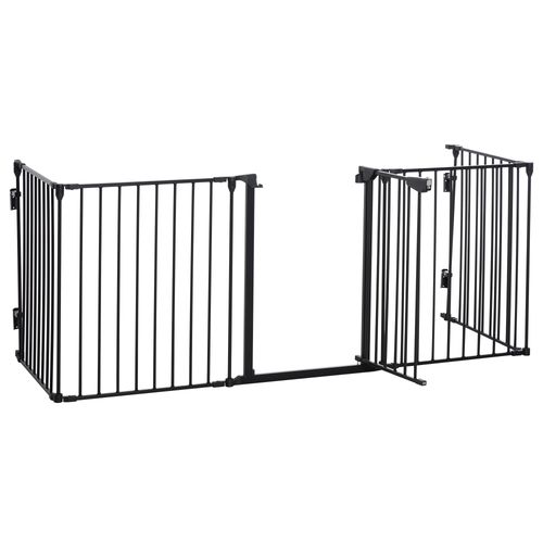 Pet Gate 5-Panel Dog Playpen for Indoor Stair Barrier W/ Walk Through Door Black