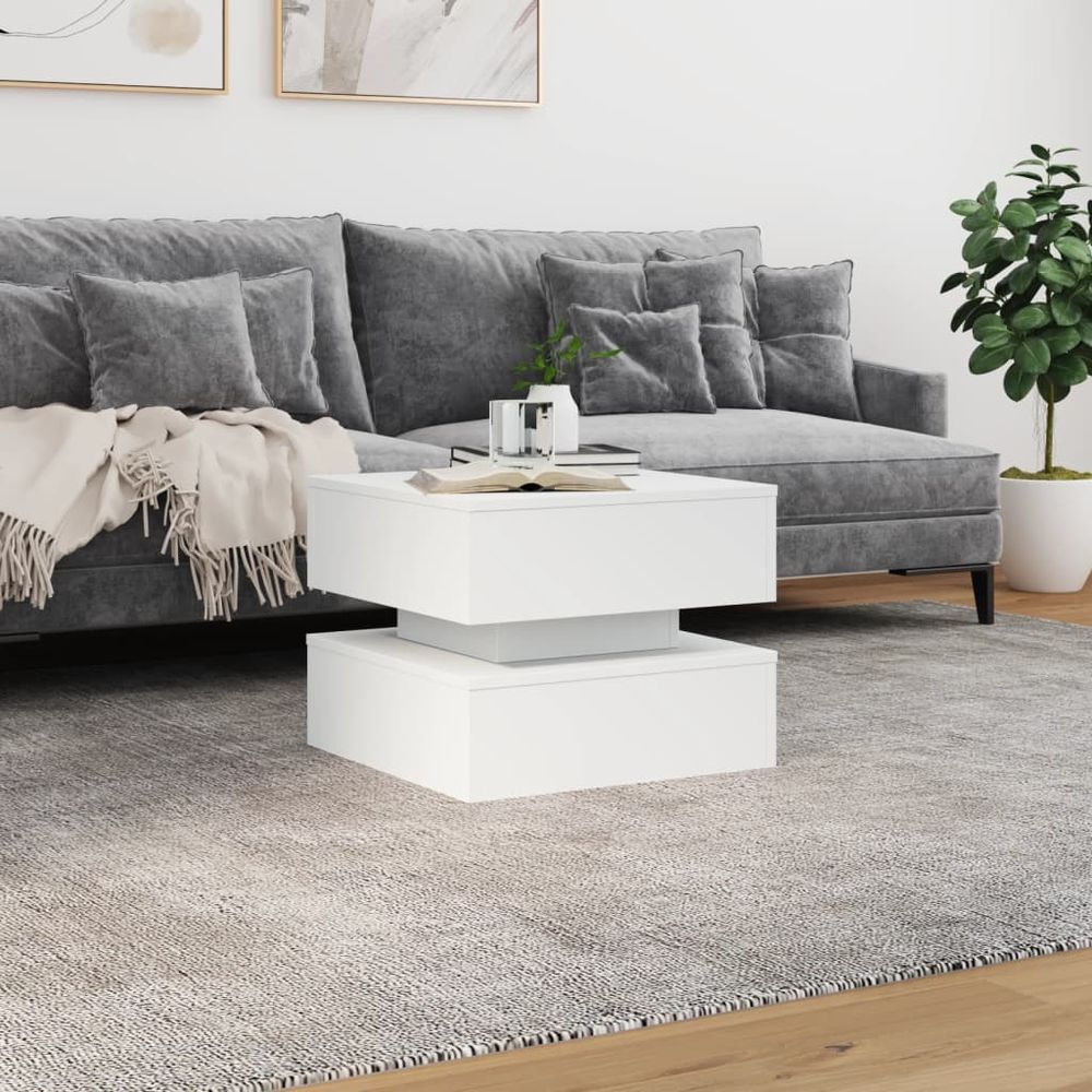 vidaXL Coffee Table with LED Lights White 50x50x40 cm