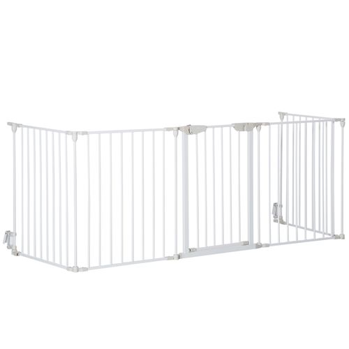 Pet Gate 5-Panel Dog Playpen for Indoor Stair Barrier W/ Walk Through Door White